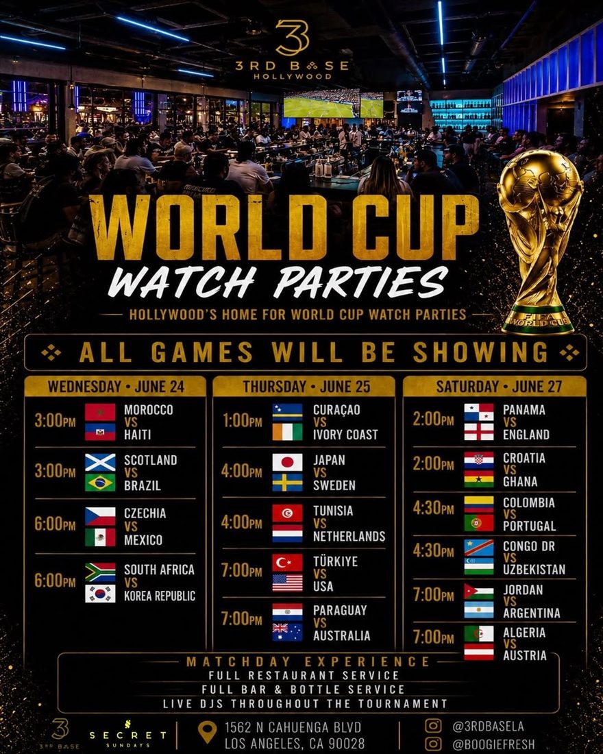 3rd Base World Cup watch parties schedule flyer